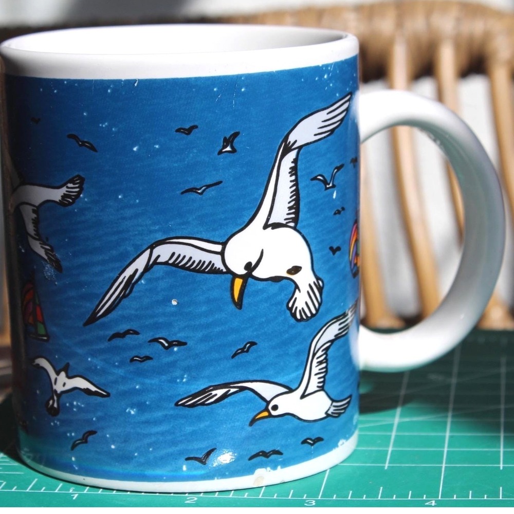 ERCO Cape Cod Seagull Birds Sailboats Blue Nautical Ceramic Coffee Mug